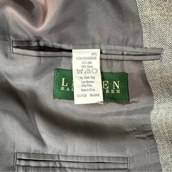 Ralph Lauren Taupe Cream Check 2-Button Silk 52% & Wool 48% Suit Jacket Sz 44XL - Picture 8 of 13